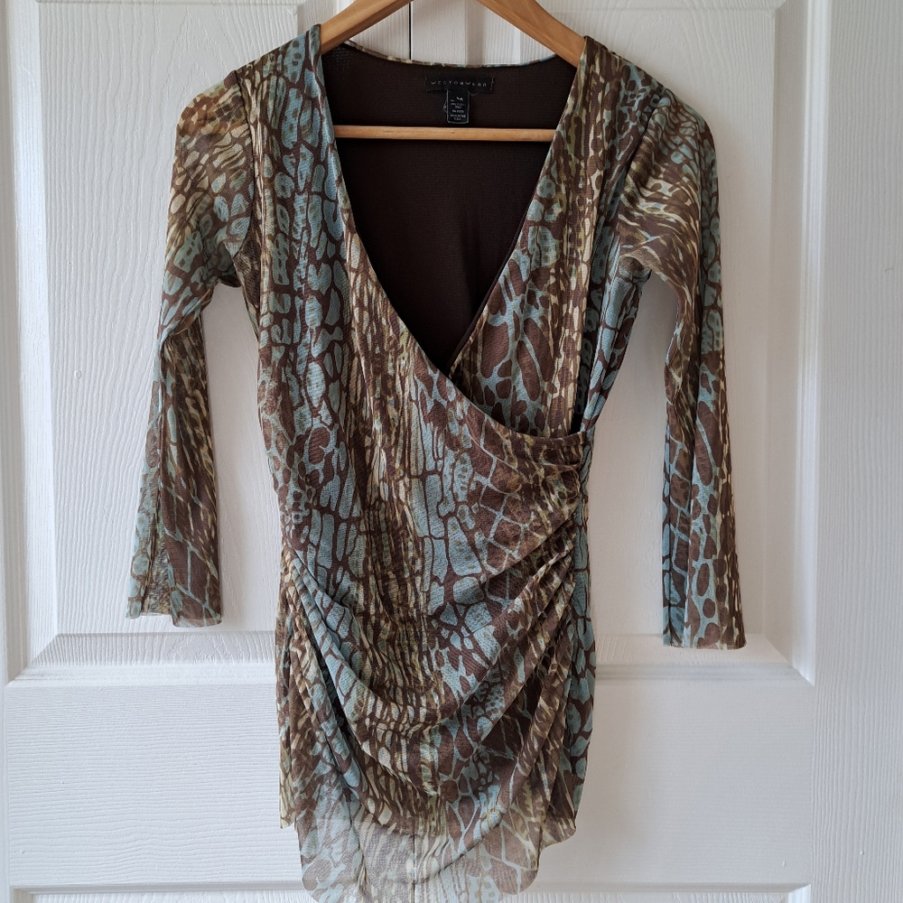 Women's Weston Wear 00s Vintage Y2K Brown & Green Blouse Size Medium